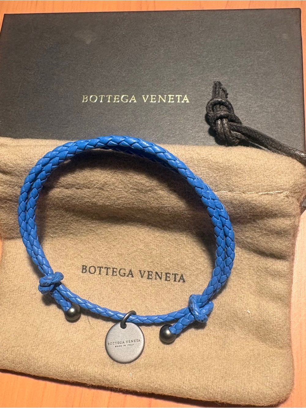 Bottega Veneta Intrecciato Blue Nappa Leather Double Wrap Bracelet Box Dusty